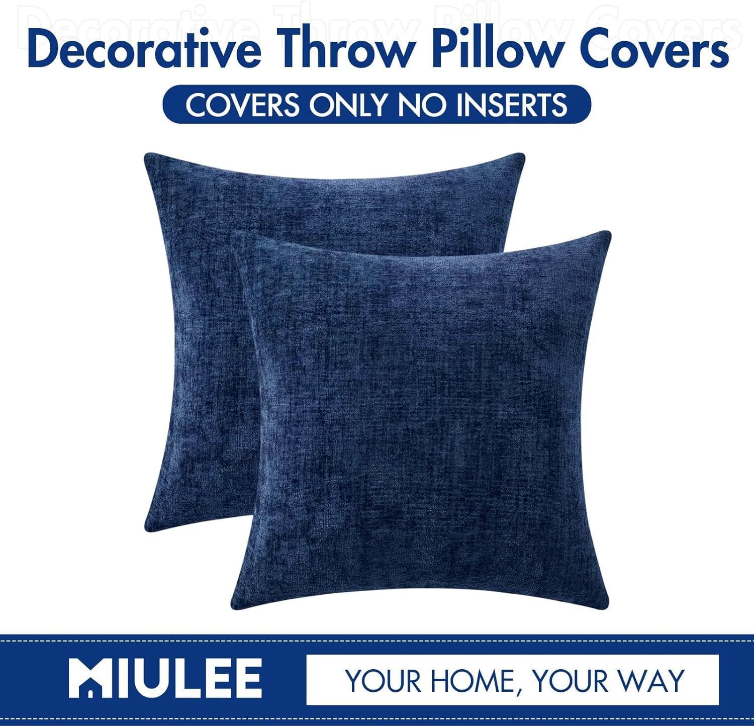 imageMIULEE Pack of 2 Couch Throw Pillow Covers 18x18 Inch Soft Gold Chenille Pillow Covers for Sofa Living Room Spring Home Decor Couch Solid Dyed CasesNavy