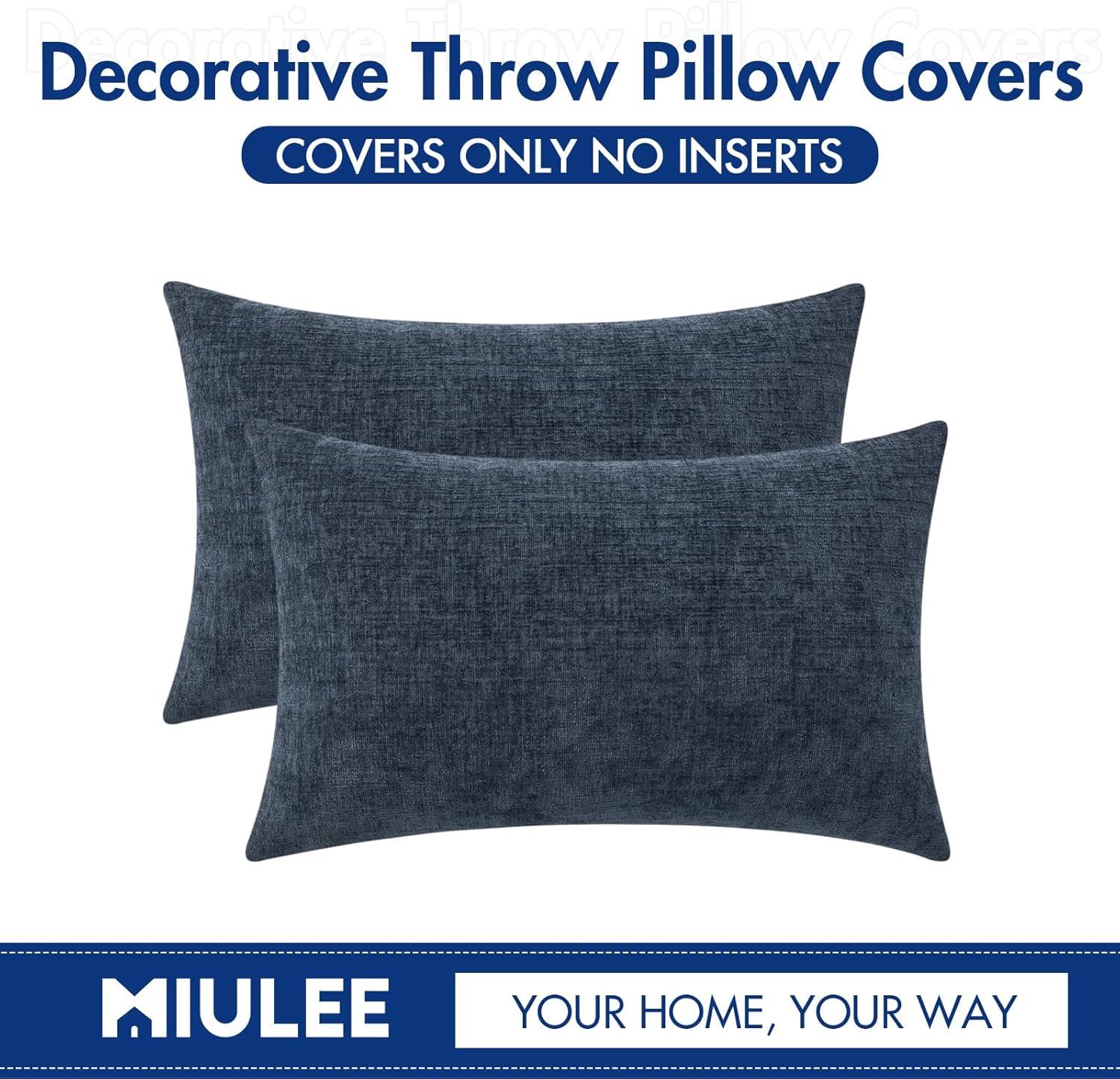 imageMIULEE Pack of 2 Couch Throw Pillow Covers 18x18 Inch Soft Gold Chenille Pillow Covers for Sofa Living Room Spring Home Decor Couch Solid Dyed CasesNavy Blue