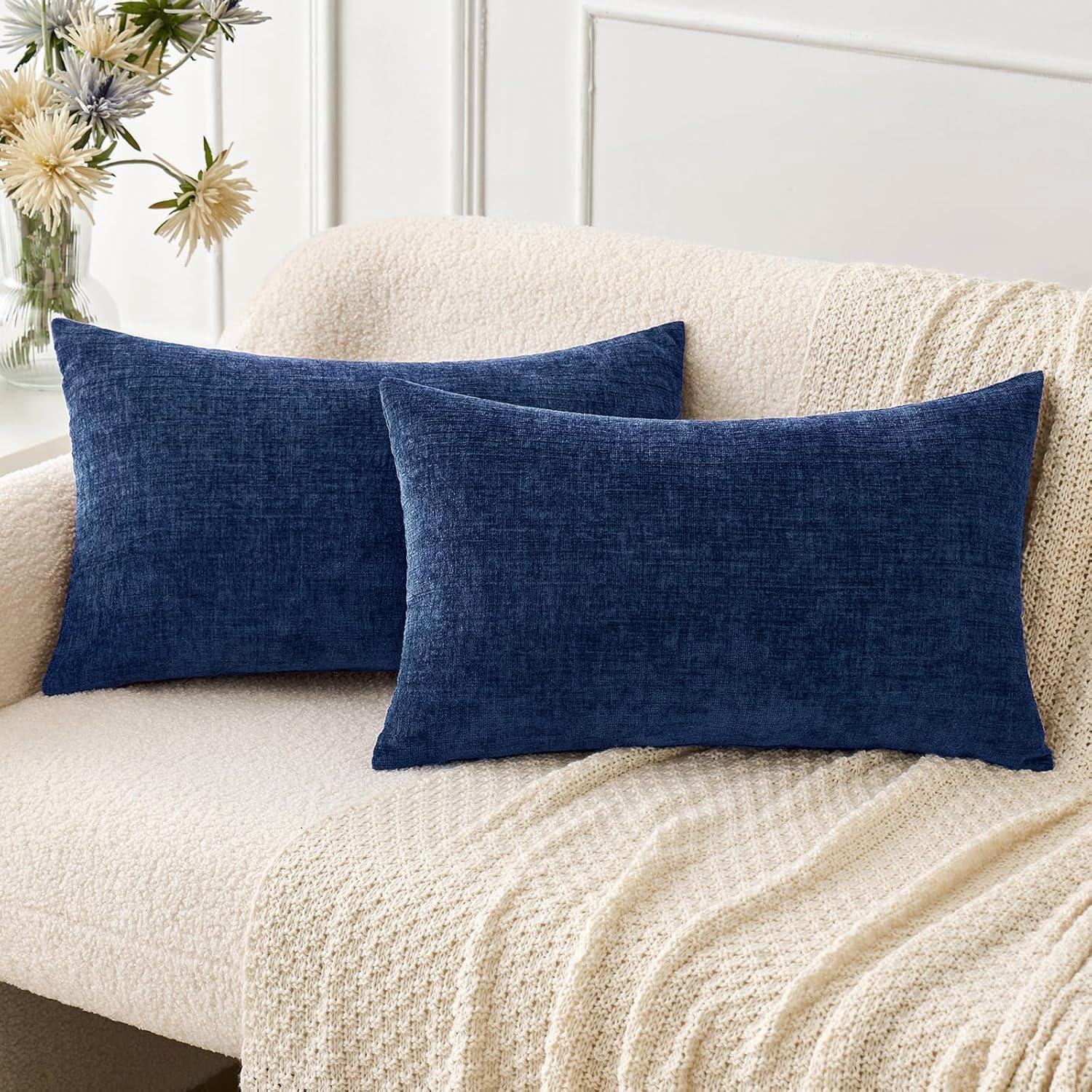 imageMIULEE Pack of 2 Couch Throw Pillow Covers 18x18 Inch Soft Gold Chenille Pillow Covers for Sofa Living Room Spring Home Decor Couch Solid Dyed CasesNavy