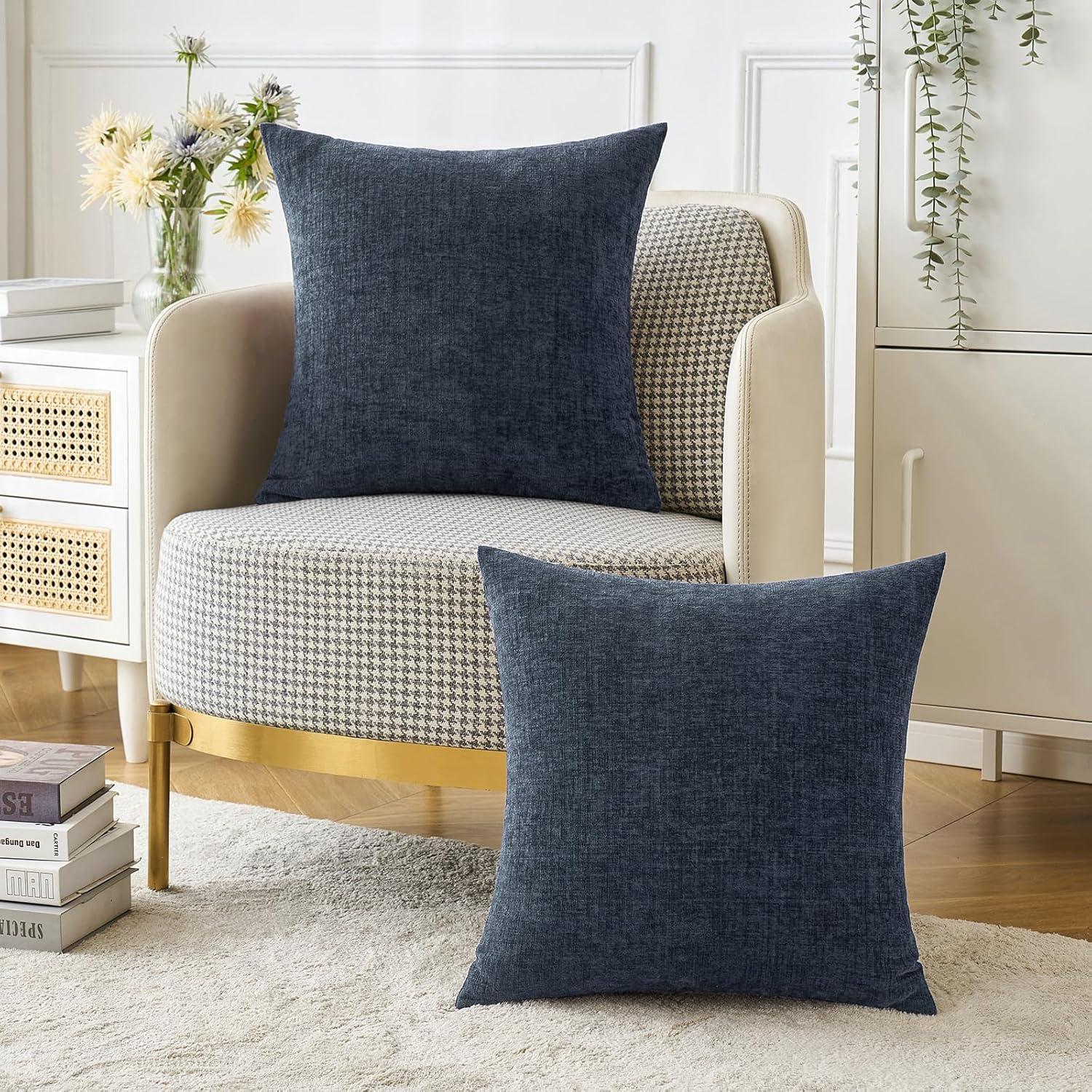 imageMIULEE Pack of 2 Couch Throw Pillow Covers 18x18 Inch Soft Gold Chenille Pillow Covers for Sofa Living Room Spring Home Decor Couch Solid Dyed CasesNavy Blue