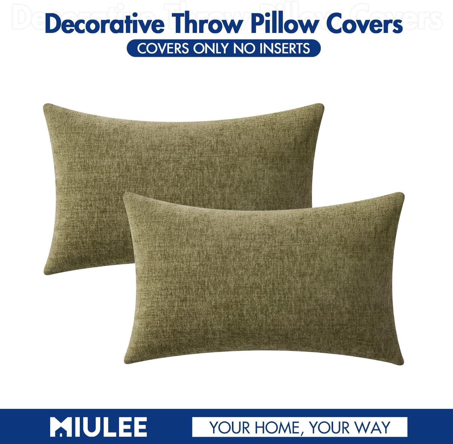 imageMIULEE Pack of 2 Couch Throw Pillow Covers 18x18 Inch Soft Gold Chenille Pillow Covers for Sofa Living Room Spring Home Decor Couch Solid Dyed CasesOlive Green