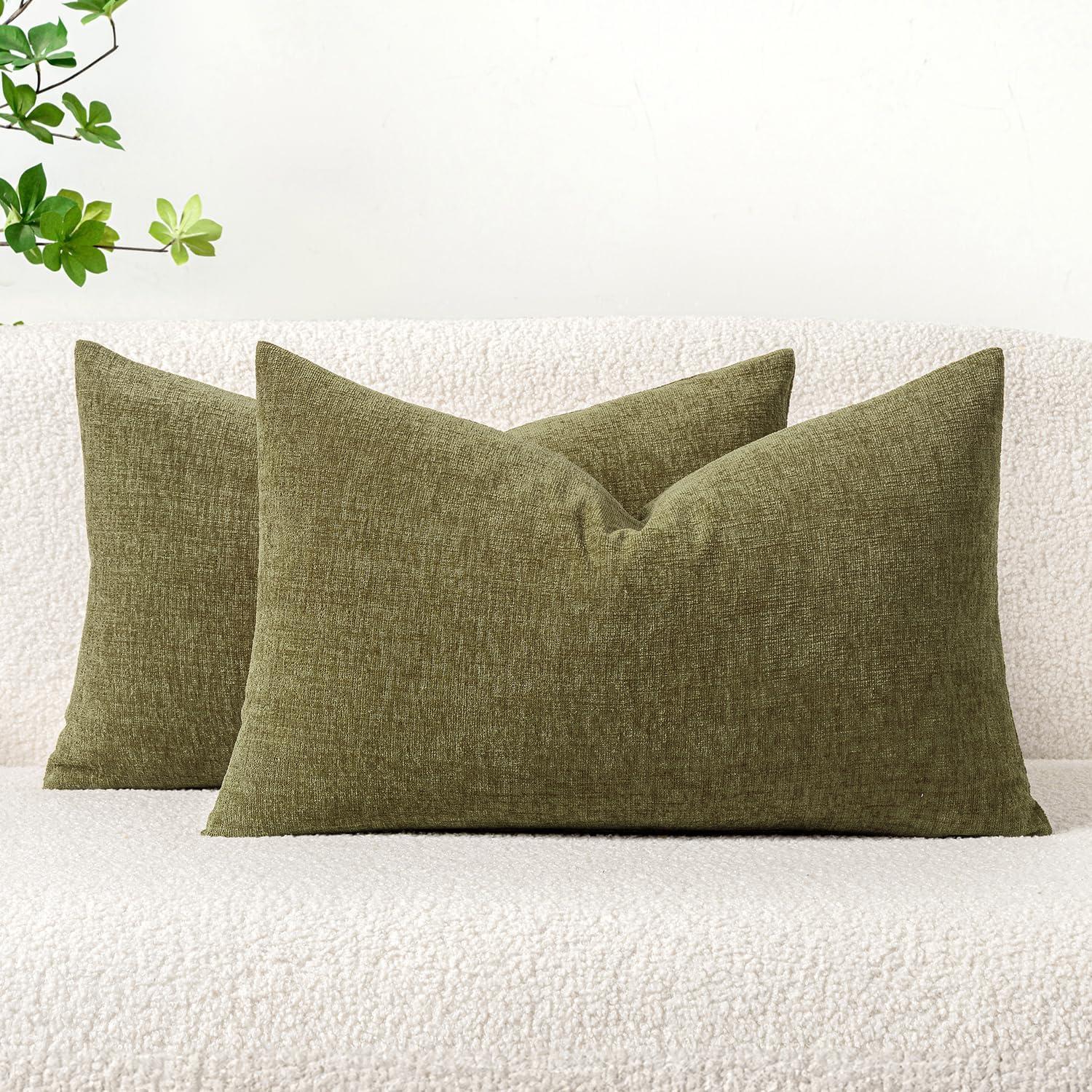 imageMIULEE Pack of 2 Couch Throw Pillow Covers 18x18 Inch Soft Gold Chenille Pillow Covers for Sofa Living Room Spring Home Decor Couch Solid Dyed CasesOlive Green