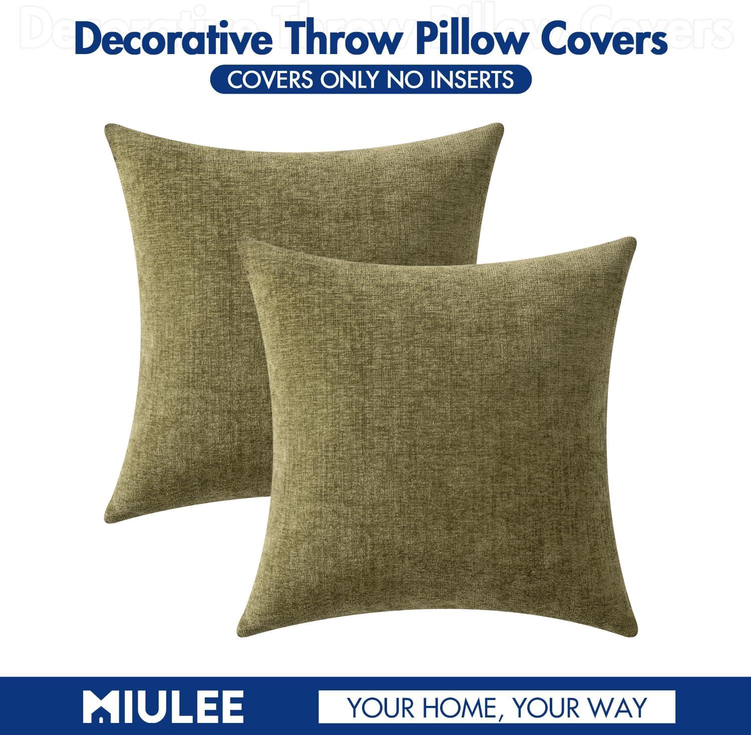 imageMIULEE Pack of 2 Couch Throw Pillow Covers 18x18 Inch Soft Gold Chenille Pillow Covers for Sofa Living Room Spring Home Decor Couch Solid Dyed CasesOlive Green