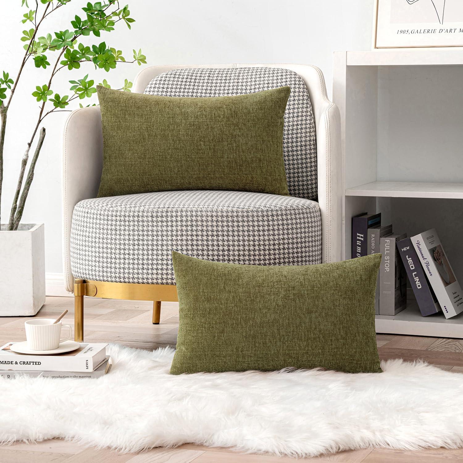 imageMIULEE Pack of 2 Couch Throw Pillow Covers 18x18 Inch Soft Gold Chenille Pillow Covers for Sofa Living Room Spring Home Decor Couch Solid Dyed CasesOlive Green