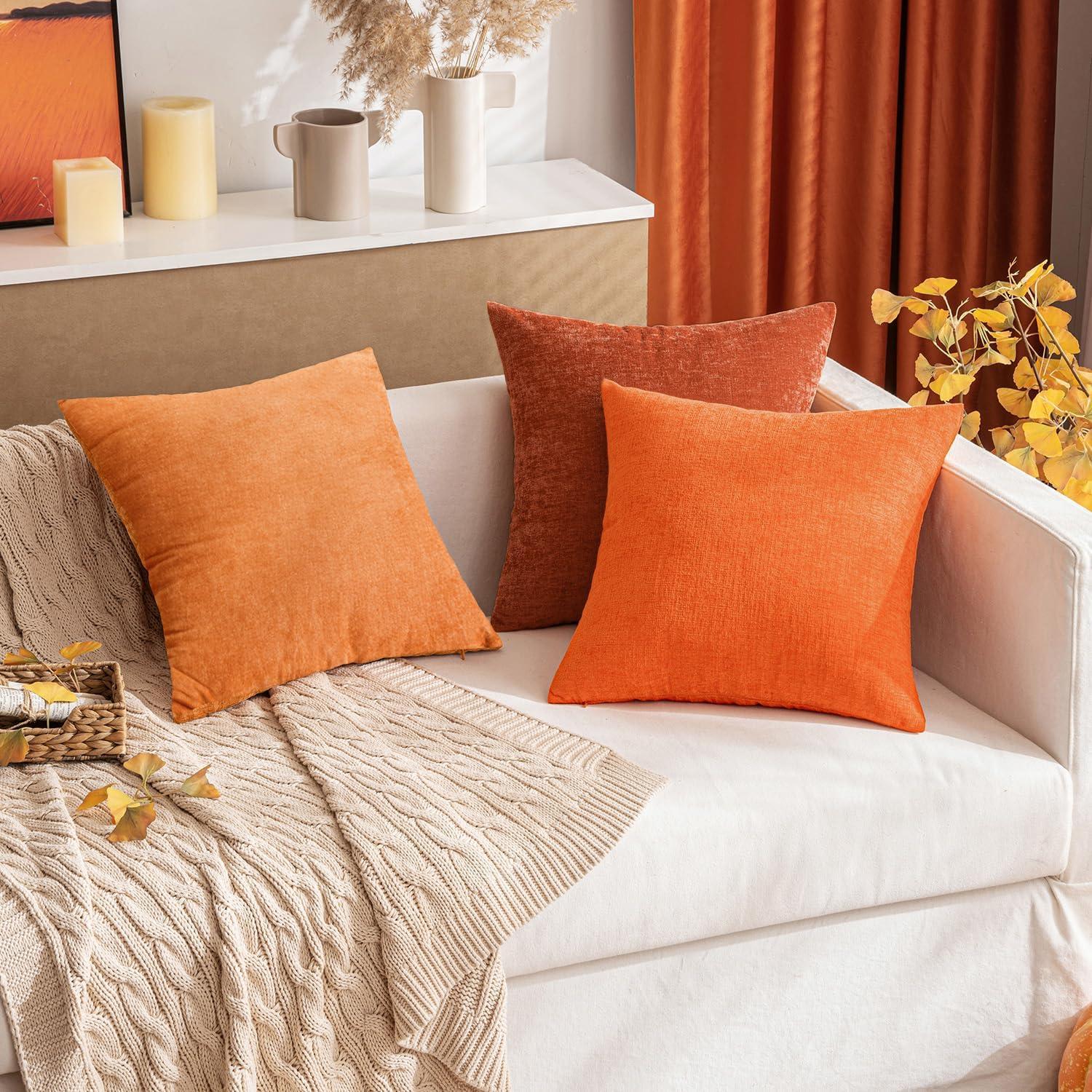 imageMIULEE Pack of 2 Couch Throw Pillow Covers 18x18 Inch Soft Gold Chenille Pillow Covers for Sofa Living Room Spring Home Decor Couch Solid Dyed CasesOrange