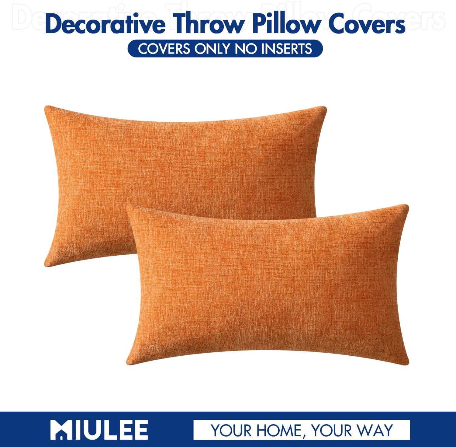 imageMIULEE Pack of 2 Couch Throw Pillow Covers 18x18 Inch Soft Gold Chenille Pillow Covers for Sofa Living Room Spring Home Decor Couch Solid Dyed CasesOrange
