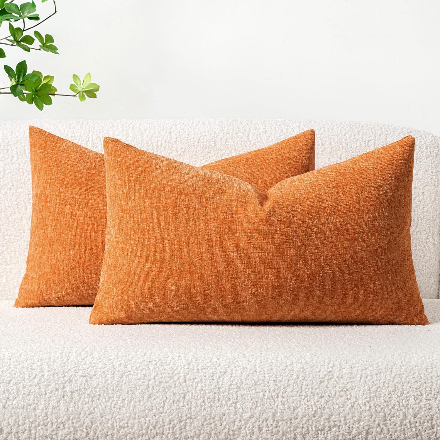 imageMIULEE Pack of 2 Couch Throw Pillow Covers 18x18 Inch Soft Gold Chenille Pillow Covers for Sofa Living Room Spring Home Decor Couch Solid Dyed CasesOrange