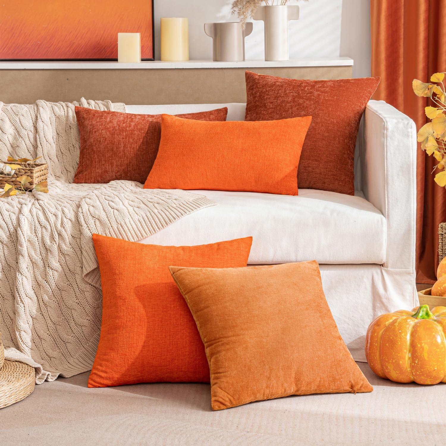 imageMIULEE Pack of 2 Couch Throw Pillow Covers 18x18 Inch Soft Gold Chenille Pillow Covers for Sofa Living Room Spring Home Decor Couch Solid Dyed CasesOrange