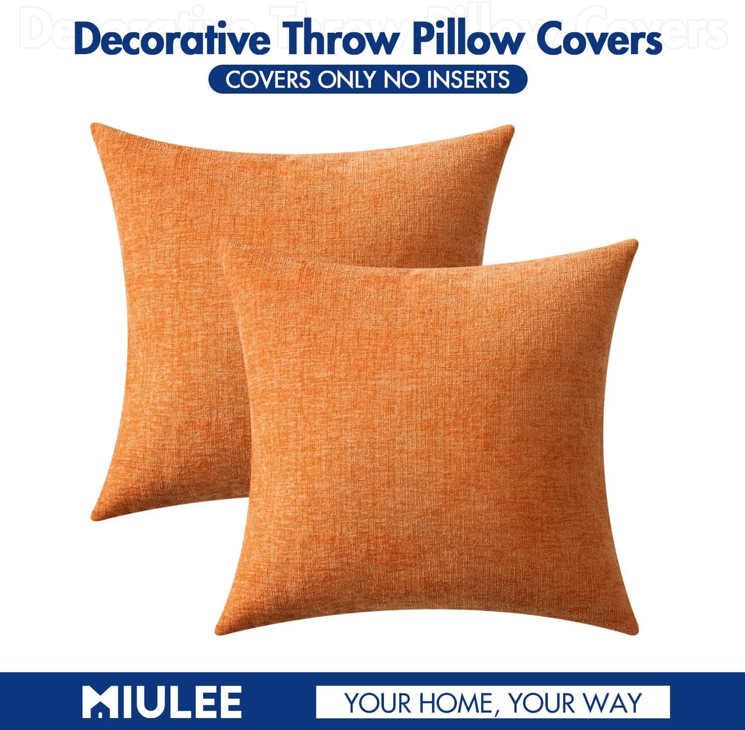 imageMIULEE Pack of 2 Couch Throw Pillow Covers 18x18 Inch Soft Gold Chenille Pillow Covers for Sofa Living Room Spring Home Decor Couch Solid Dyed CasesOrange