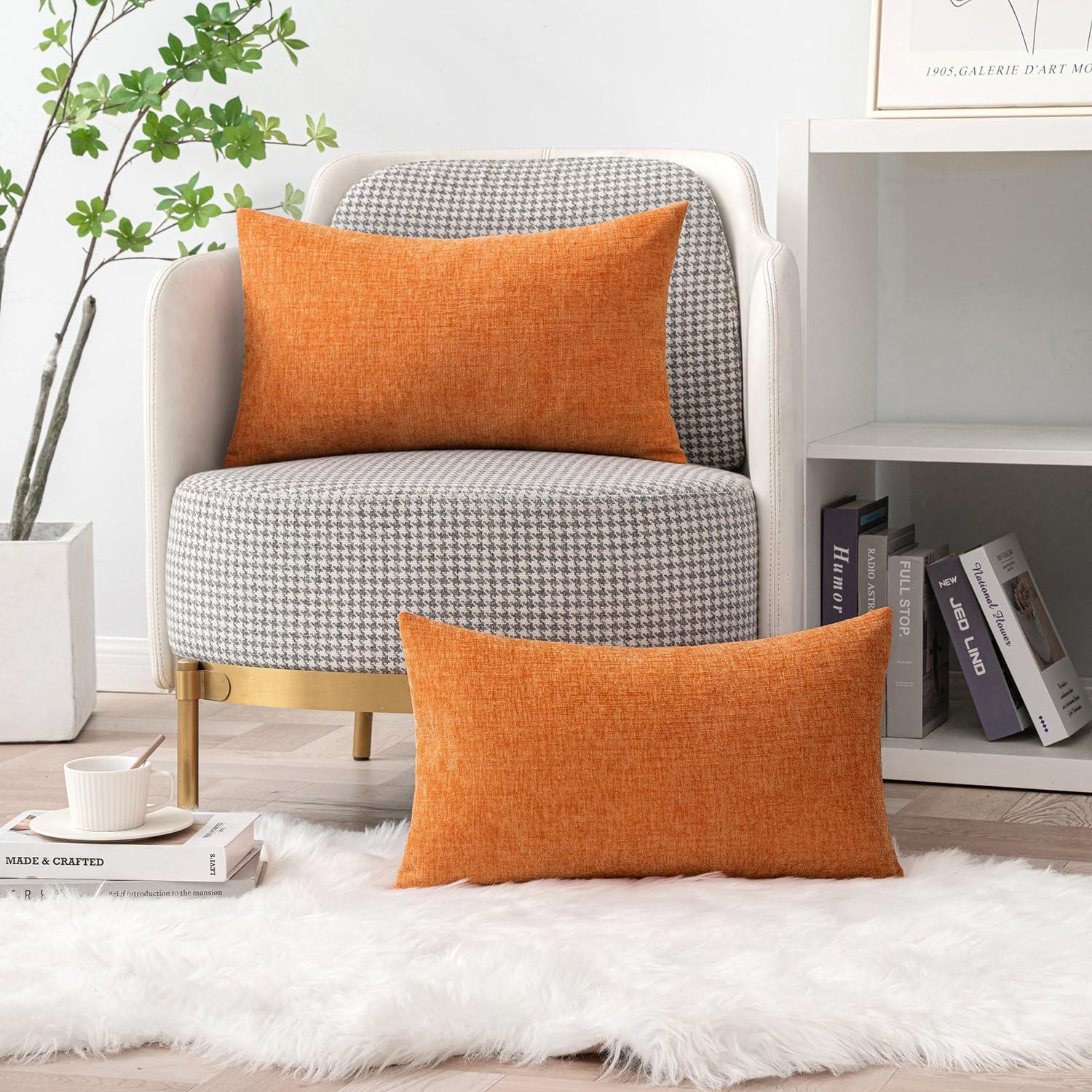 imageMIULEE Pack of 2 Couch Throw Pillow Covers 18x18 Inch Soft Gold Chenille Pillow Covers for Sofa Living Room Spring Home Decor Couch Solid Dyed CasesOrange