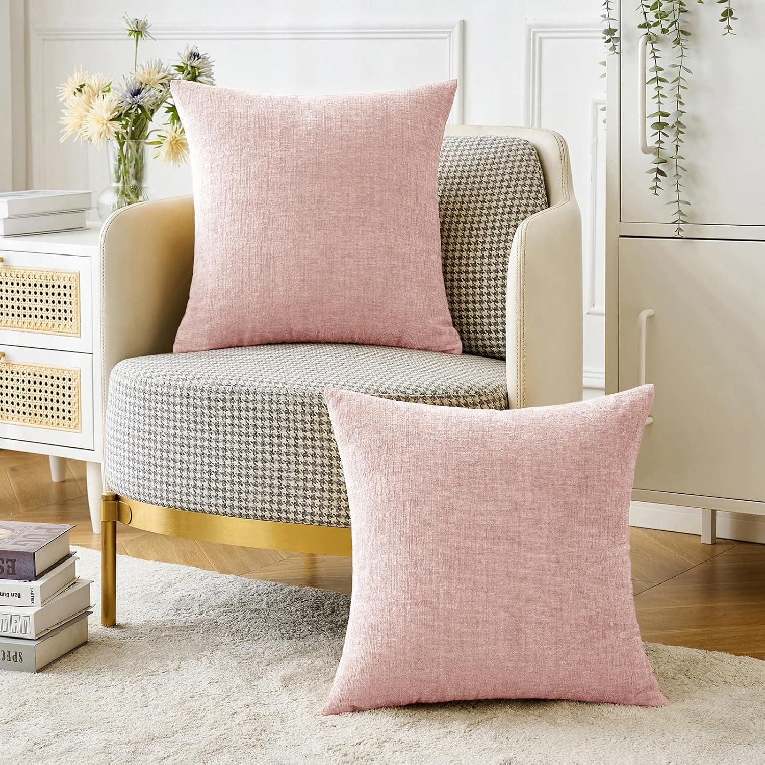 imageMIULEE Pack of 2 Couch Throw Pillow Covers 18x18 Inch Soft Gold Chenille Pillow Covers for Sofa Living Room Spring Home Decor Couch Solid Dyed CasesPink