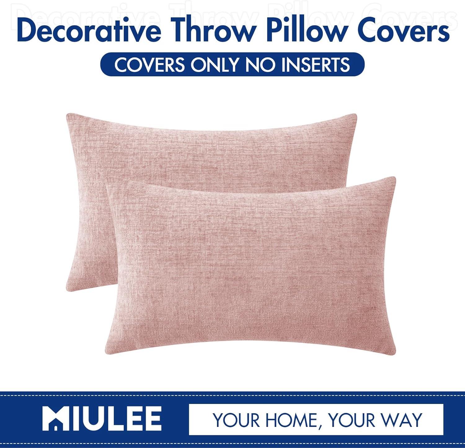 imageMIULEE Pack of 2 Couch Throw Pillow Covers 18x18 Inch Soft Gold Chenille Pillow Covers for Sofa Living Room Spring Home Decor Couch Solid Dyed CasesPink