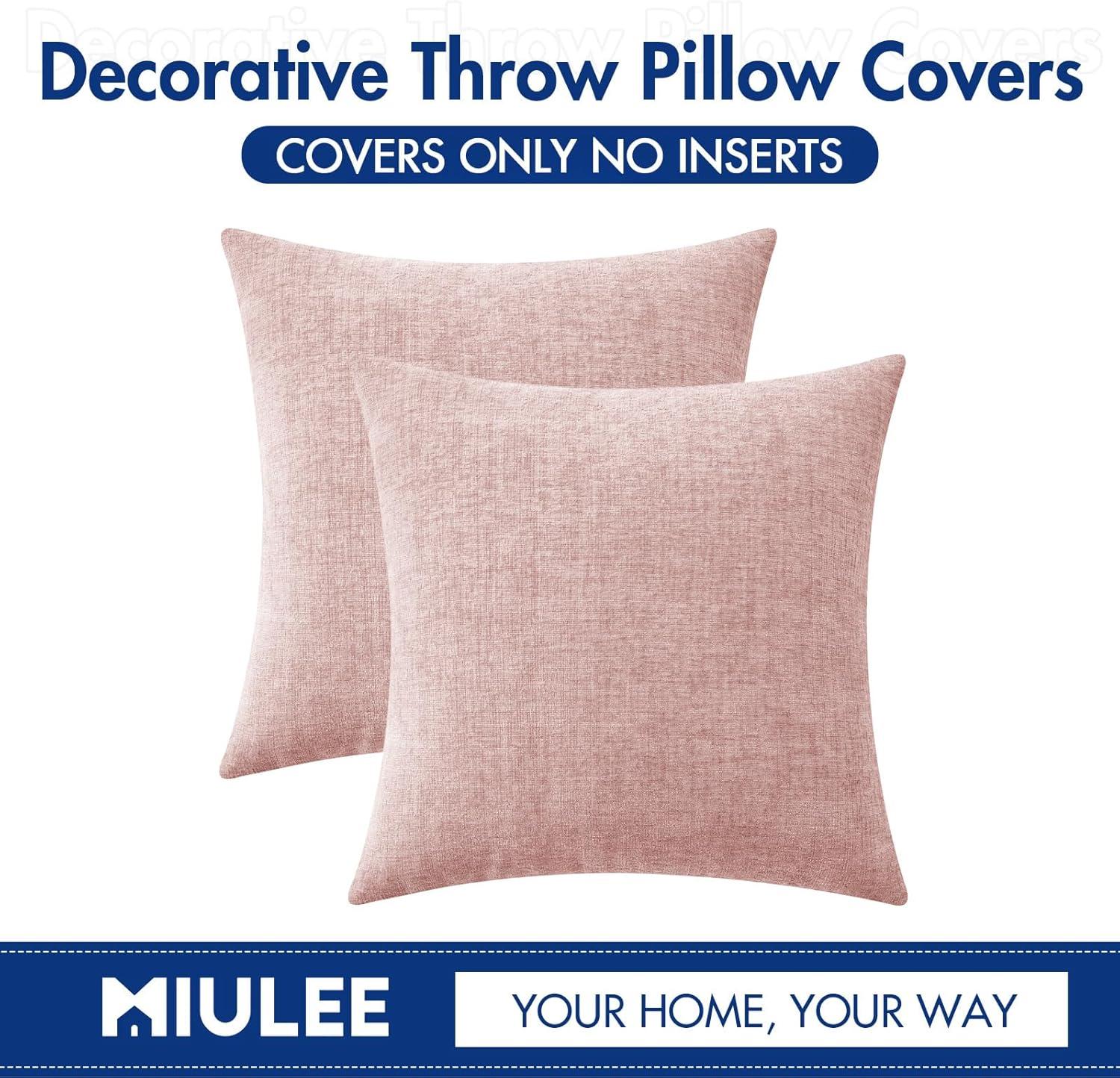 imageMIULEE Pack of 2 Couch Throw Pillow Covers 18x18 Inch Soft Gold Chenille Pillow Covers for Sofa Living Room Spring Home Decor Couch Solid Dyed CasesPink