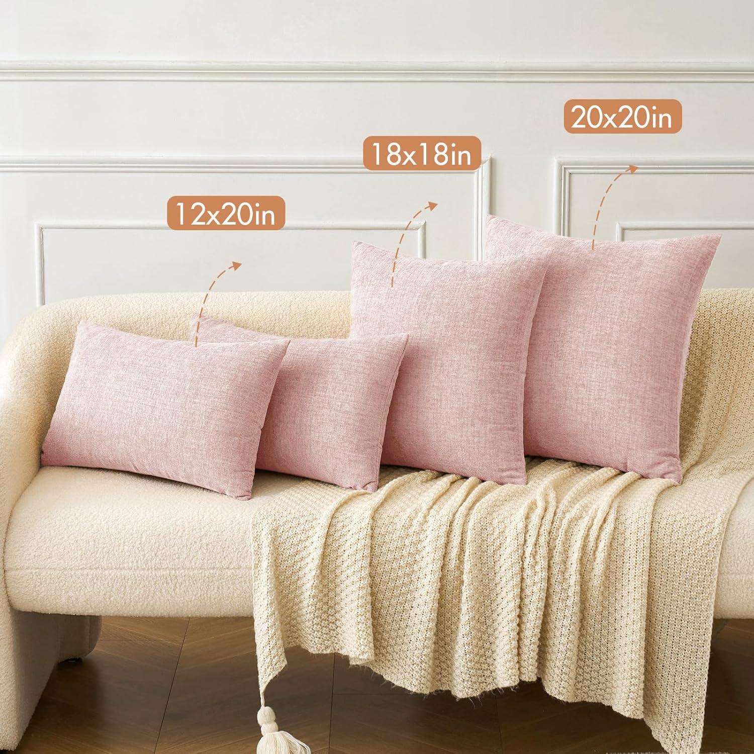 imageMIULEE Pack of 2 Couch Throw Pillow Covers 18x18 Inch Soft Gold Chenille Pillow Covers for Sofa Living Room Spring Home Decor Couch Solid Dyed CasesPink