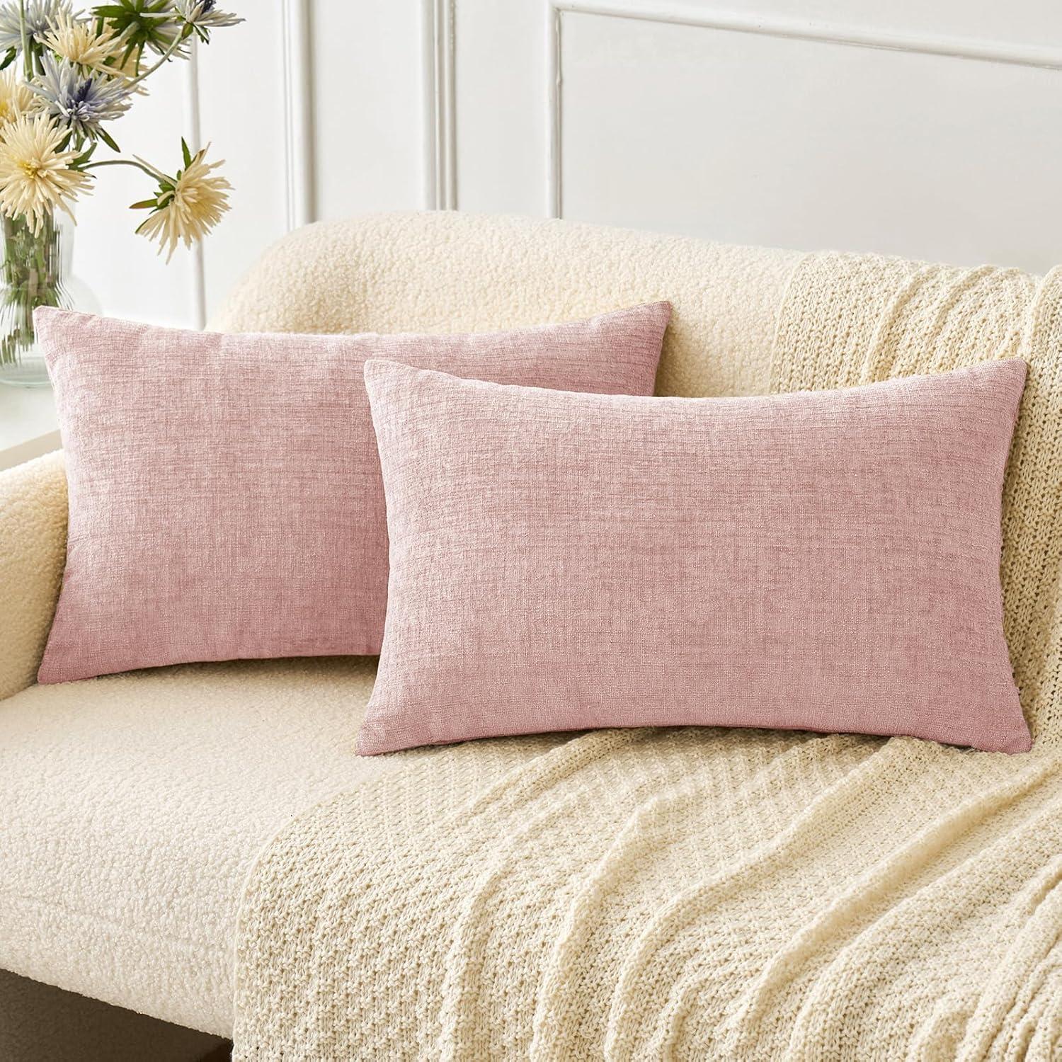 imageMIULEE Pack of 2 Couch Throw Pillow Covers 18x18 Inch Soft Gold Chenille Pillow Covers for Sofa Living Room Spring Home Decor Couch Solid Dyed CasesPink