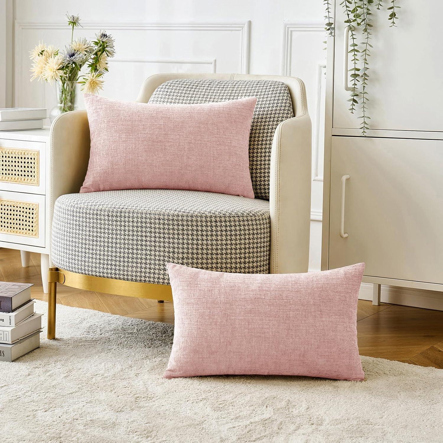 imageMIULEE Pack of 2 Couch Throw Pillow Covers 18x18 Inch Soft Gold Chenille Pillow Covers for Sofa Living Room Spring Home Decor Couch Solid Dyed CasesPink