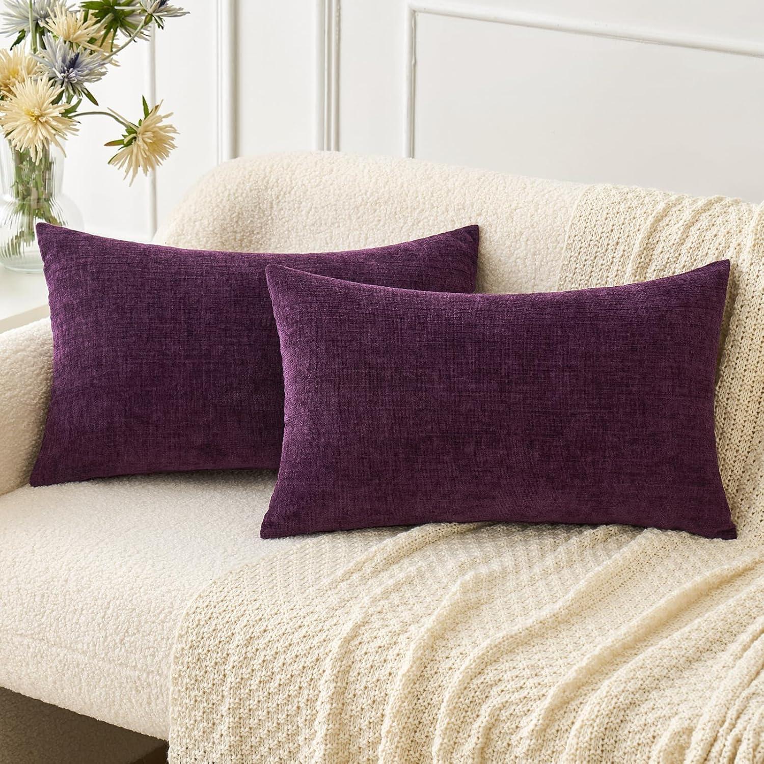imageMIULEE Pack of 2 Couch Throw Pillow Covers 18x18 Inch Soft Gold Chenille Pillow Covers for Sofa Living Room Spring Home Decor Couch Solid Dyed CasesPlum Purple
