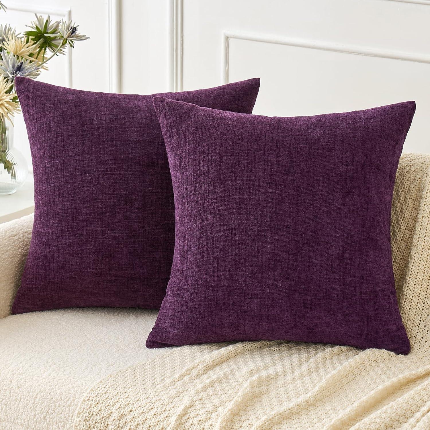 imageMIULEE Pack of 2 Couch Throw Pillow Covers 18x18 Inch Soft Gold Chenille Pillow Covers for Sofa Living Room Spring Home Decor Couch Solid Dyed CasesPlum Purple