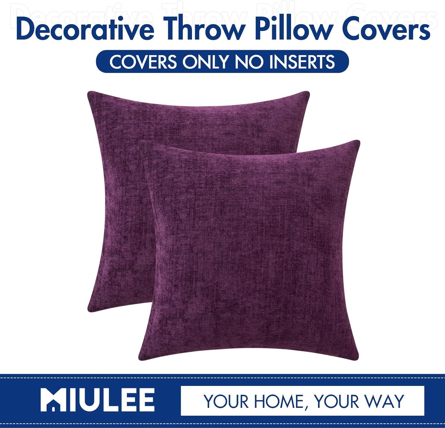 imageMIULEE Pack of 2 Couch Throw Pillow Covers 18x18 Inch Soft Gold Chenille Pillow Covers for Sofa Living Room Spring Home Decor Couch Solid Dyed CasesPlum Purple