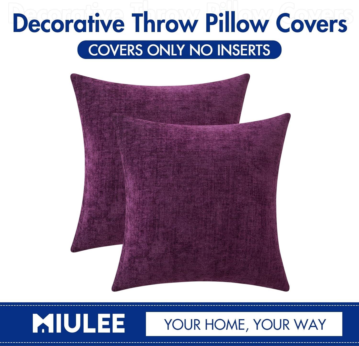 imageMIULEE Pack of 2 Couch Throw Pillow Covers 18x18 Inch Soft Gold Chenille Pillow Covers for Sofa Living Room Spring Home Decor Couch Solid Dyed CasesPlum Purple