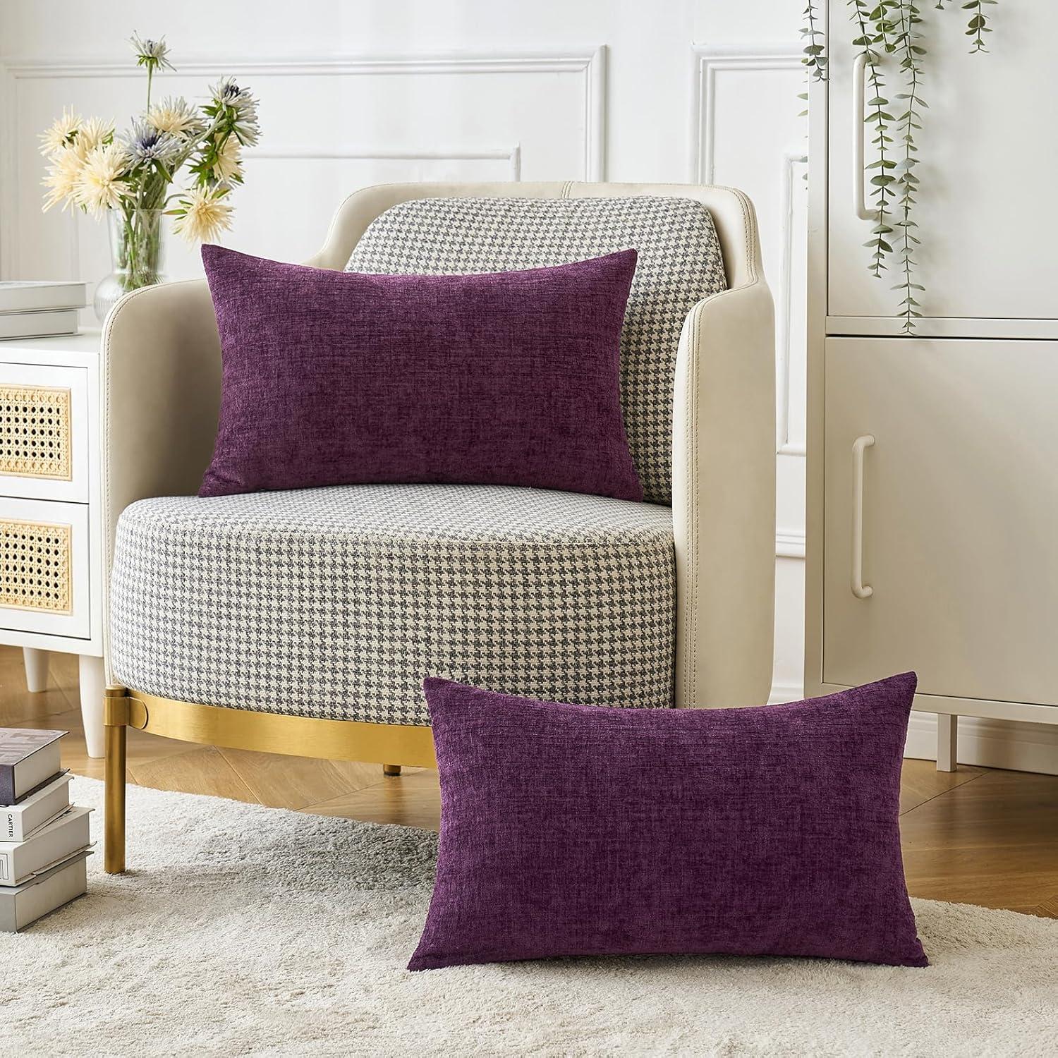 imageMIULEE Pack of 2 Couch Throw Pillow Covers 18x18 Inch Soft Gold Chenille Pillow Covers for Sofa Living Room Spring Home Decor Couch Solid Dyed CasesPlum Purple