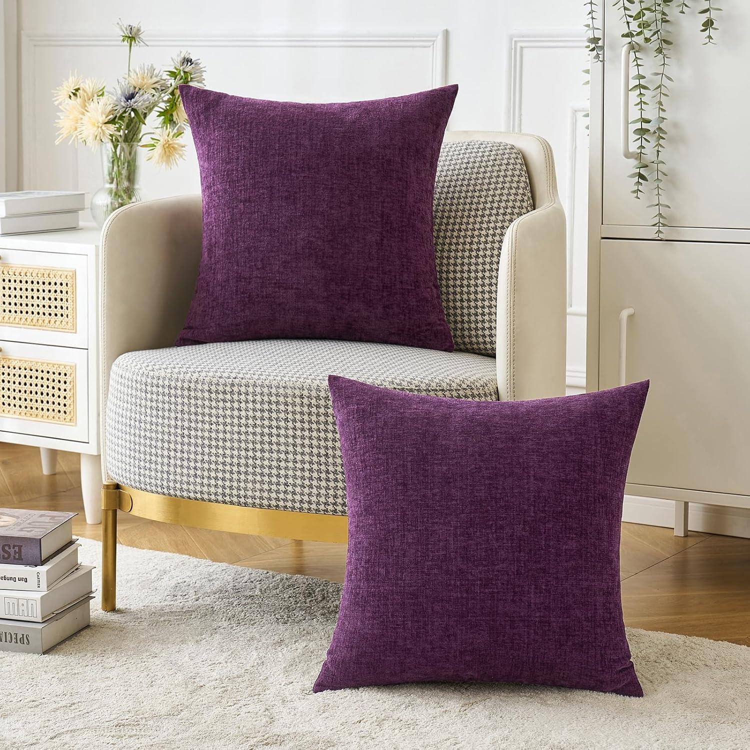 imageMIULEE Pack of 2 Couch Throw Pillow Covers 18x18 Inch Soft Gold Chenille Pillow Covers for Sofa Living Room Spring Home Decor Couch Solid Dyed CasesPlum Purple