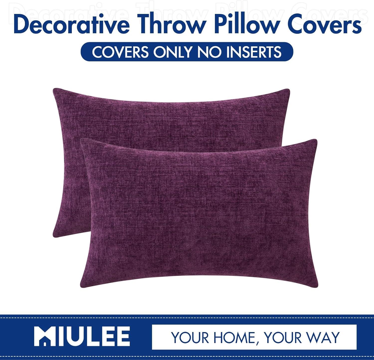 imageMIULEE Pack of 2 Couch Throw Pillow Covers 18x18 Inch Soft Gold Chenille Pillow Covers for Sofa Living Room Spring Home Decor Couch Solid Dyed CasesPlum Purple