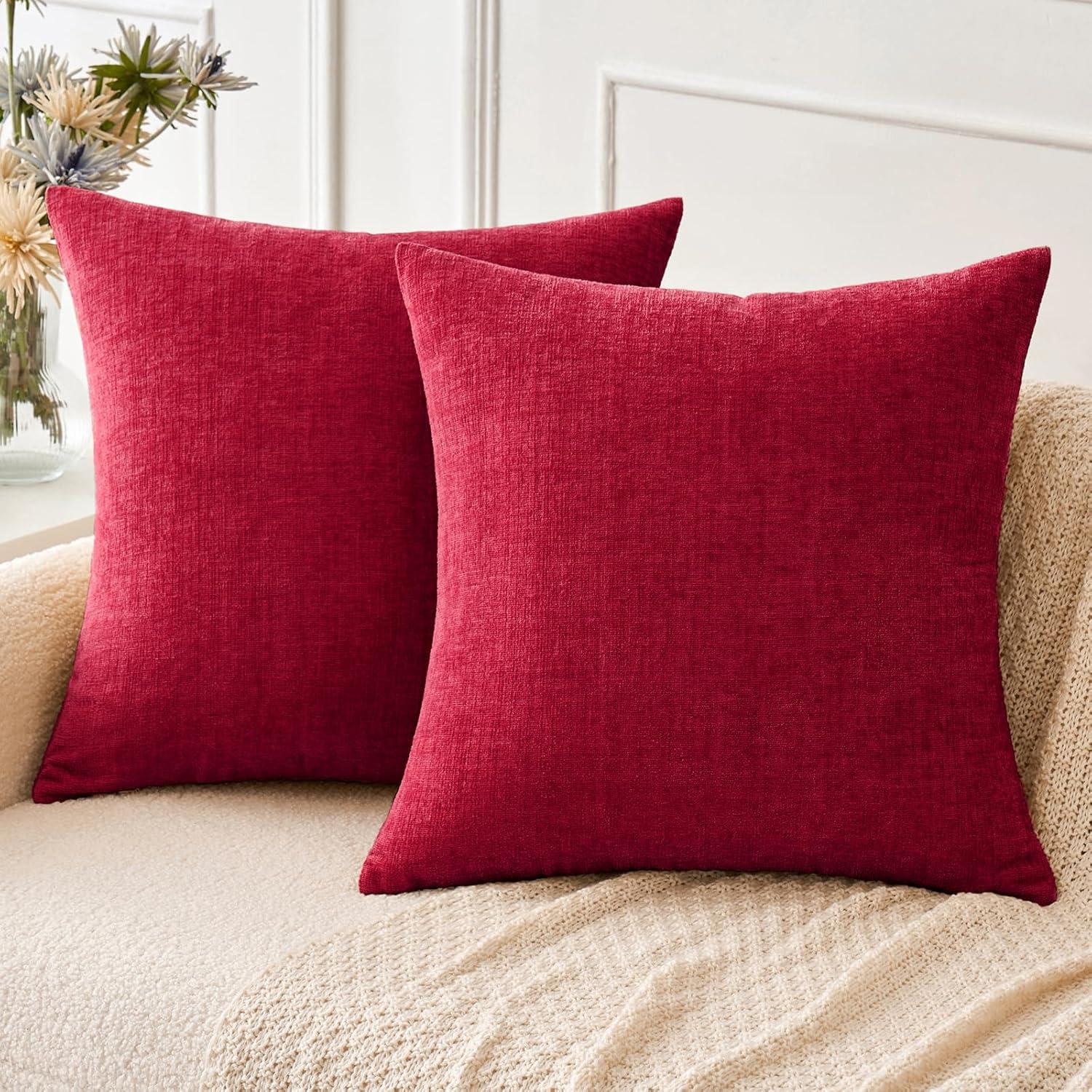 imageMIULEE Pack of 2 Couch Throw Pillow Covers 18x18 Inch Soft Gold Chenille Pillow Covers for Sofa Living Room Spring Home Decor Couch Solid Dyed CasesRed