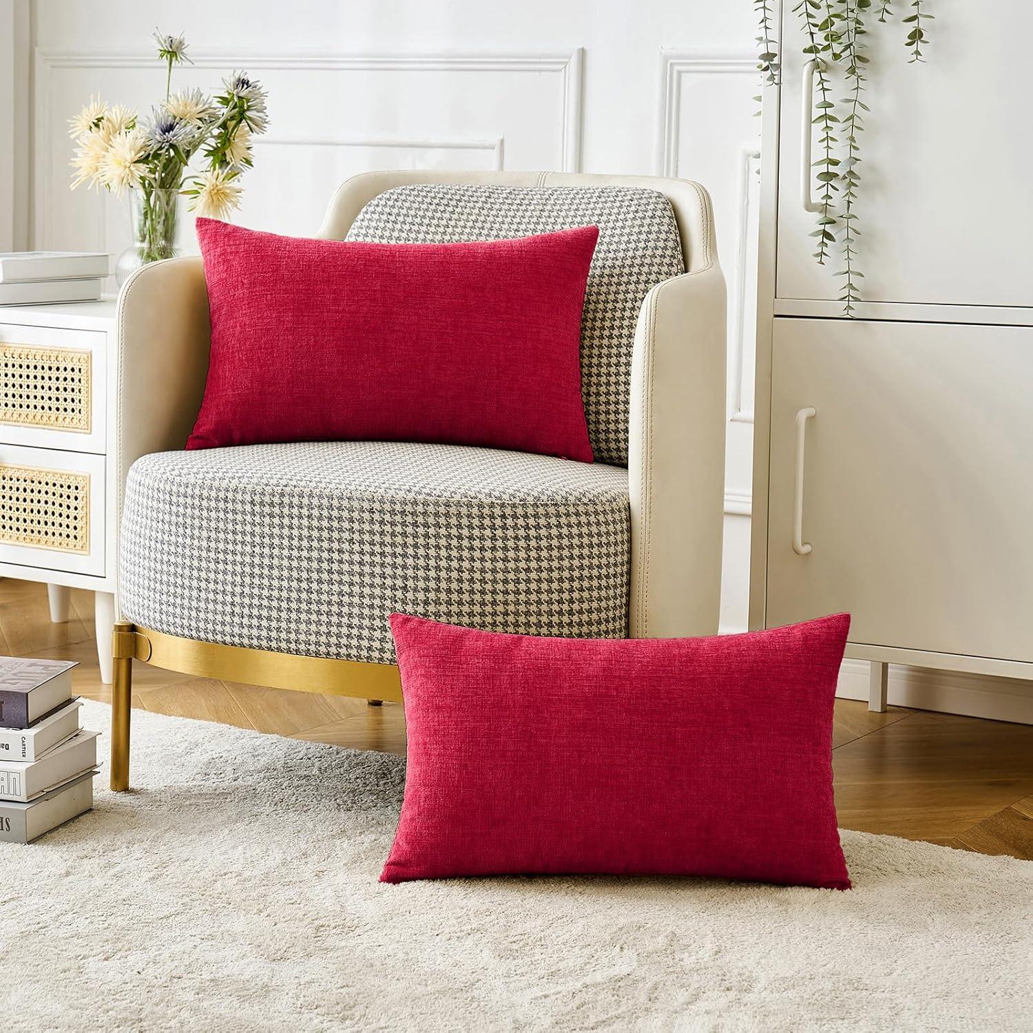 imageMIULEE Pack of 2 Couch Throw Pillow Covers 18x18 Inch Soft Gold Chenille Pillow Covers for Sofa Living Room Spring Home Decor Couch Solid Dyed CasesRed