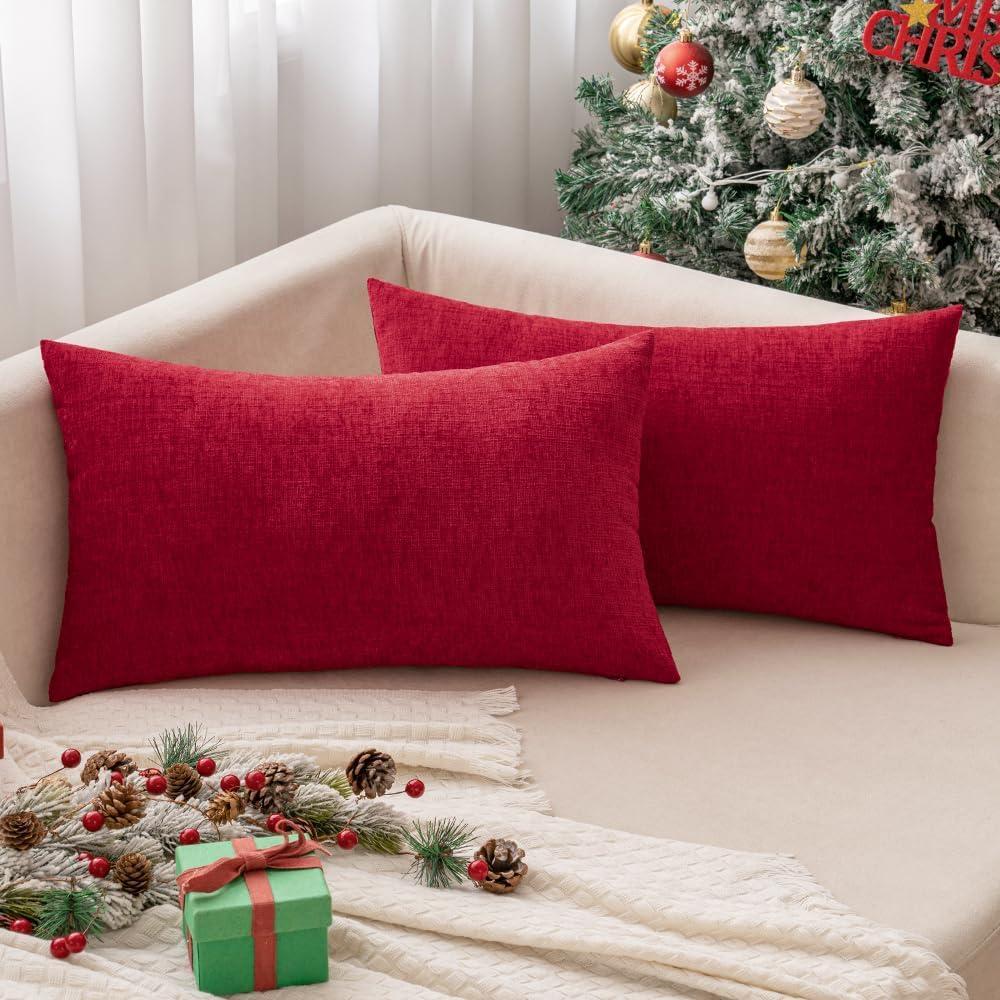 imageMIULEE Pack of 2 Couch Throw Pillow Covers 18x18 Inch Soft Gold Chenille Pillow Covers for Sofa Living Room Spring Home Decor Couch Solid Dyed CasesRed