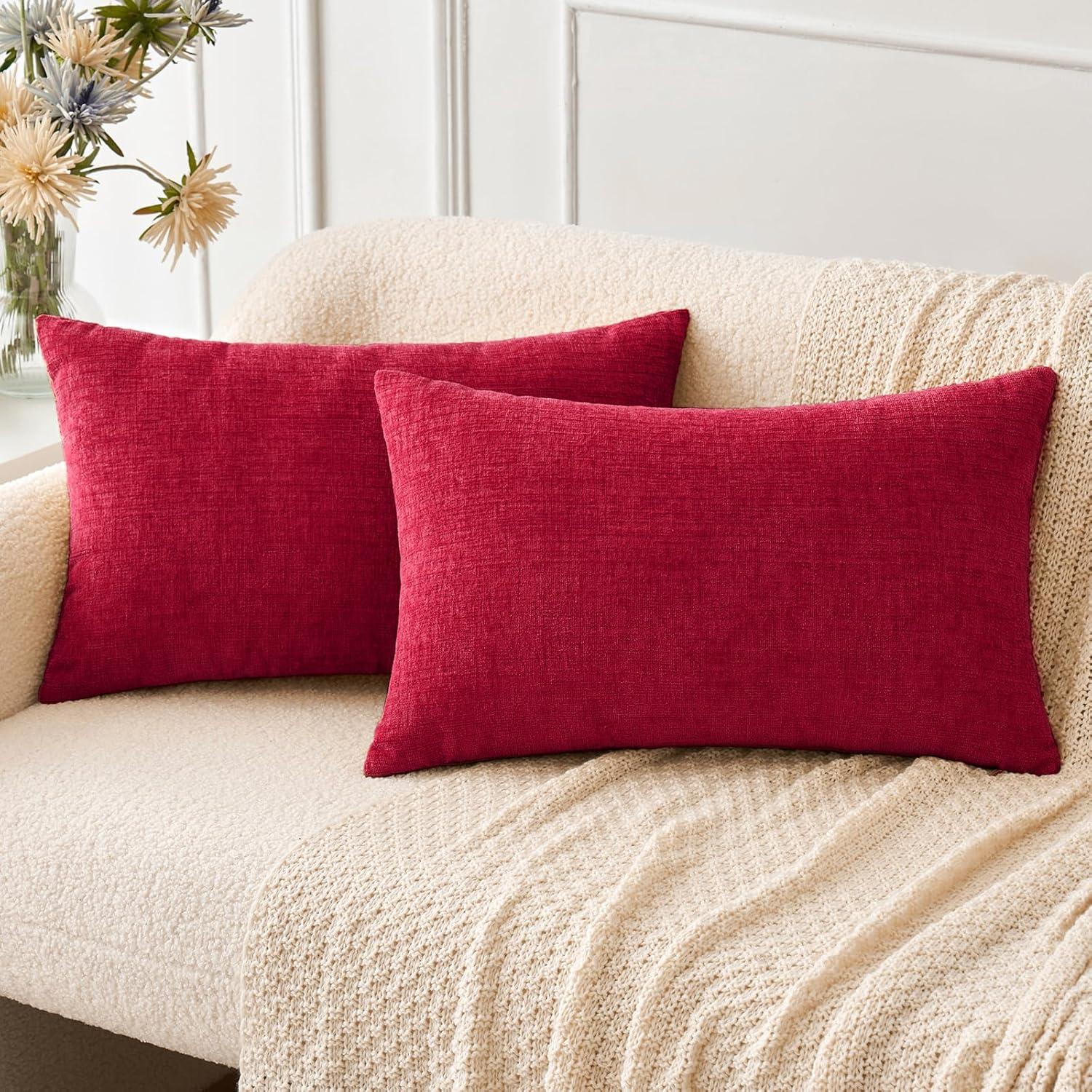 imageMIULEE Pack of 2 Couch Throw Pillow Covers 18x18 Inch Soft Gold Chenille Pillow Covers for Sofa Living Room Spring Home Decor Couch Solid Dyed CasesRed