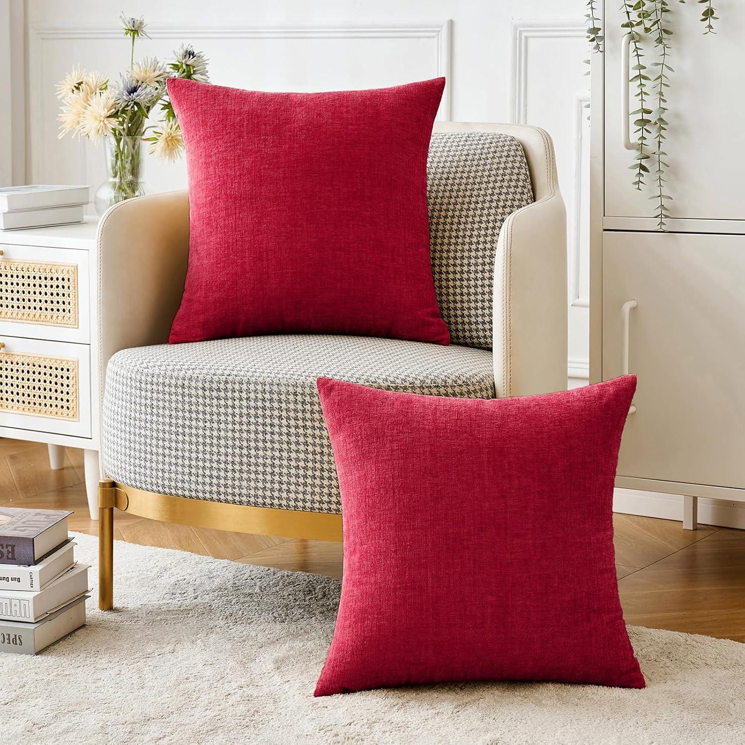 imageMIULEE Pack of 2 Couch Throw Pillow Covers 18x18 Inch Soft Gold Chenille Pillow Covers for Sofa Living Room Spring Home Decor Couch Solid Dyed CasesRed