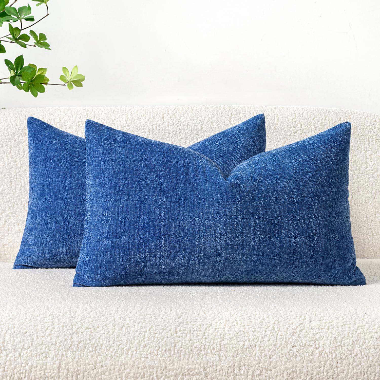 imageMIULEE Pack of 2 Couch Throw Pillow Covers 18x18 Inch Soft Gold Chenille Pillow Covers for Sofa Living Room Spring Home Decor Couch Solid Dyed CasesRoyal Blue