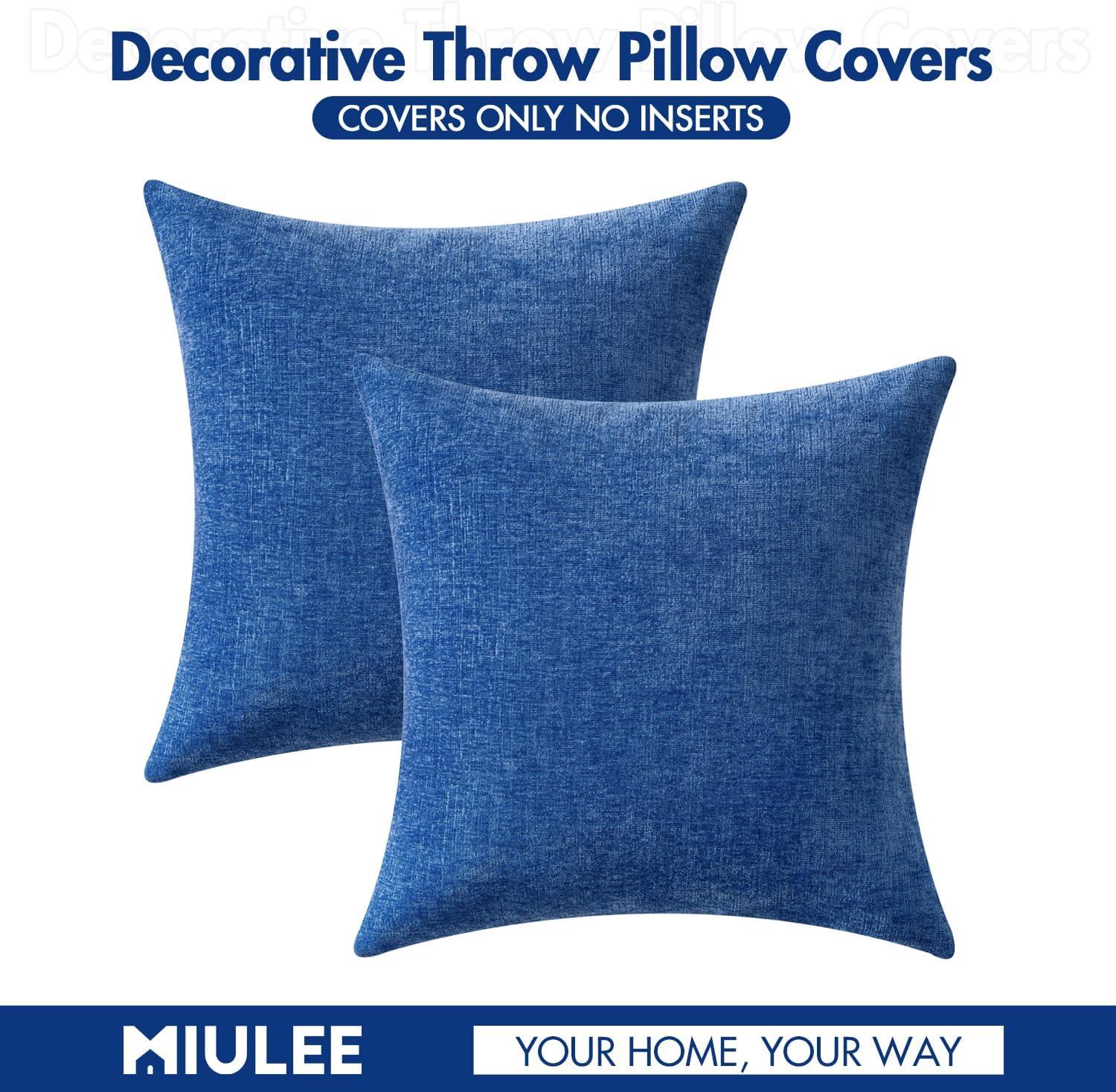 imageMIULEE Pack of 2 Couch Throw Pillow Covers 18x18 Inch Soft Gold Chenille Pillow Covers for Sofa Living Room Spring Home Decor Couch Solid Dyed CasesRoyal Blue