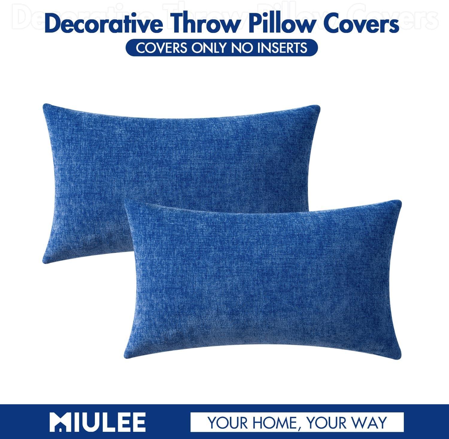 imageMIULEE Pack of 2 Couch Throw Pillow Covers 18x18 Inch Soft Gold Chenille Pillow Covers for Sofa Living Room Spring Home Decor Couch Solid Dyed CasesRoyal Blue