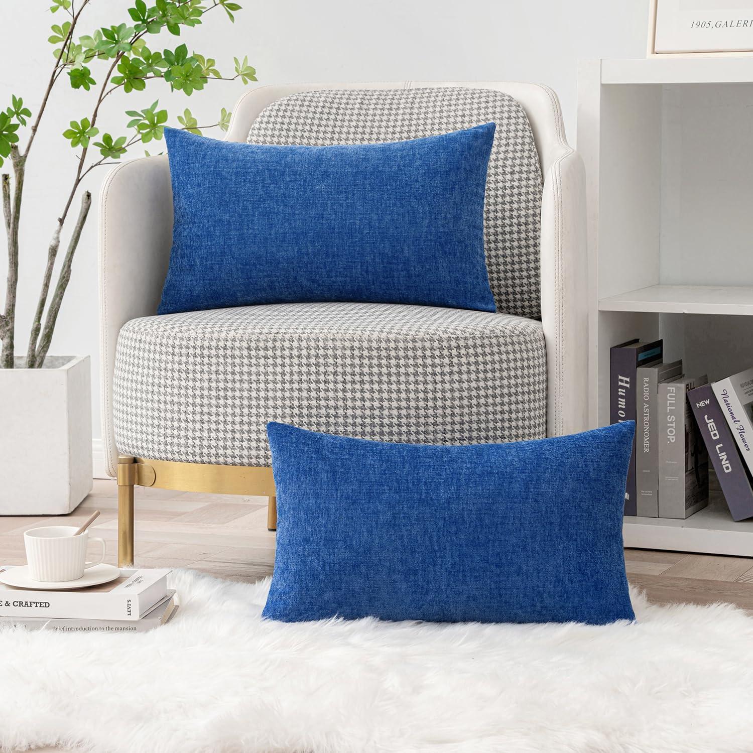 imageMIULEE Pack of 2 Couch Throw Pillow Covers 18x18 Inch Soft Gold Chenille Pillow Covers for Sofa Living Room Spring Home Decor Couch Solid Dyed CasesRoyal Blue