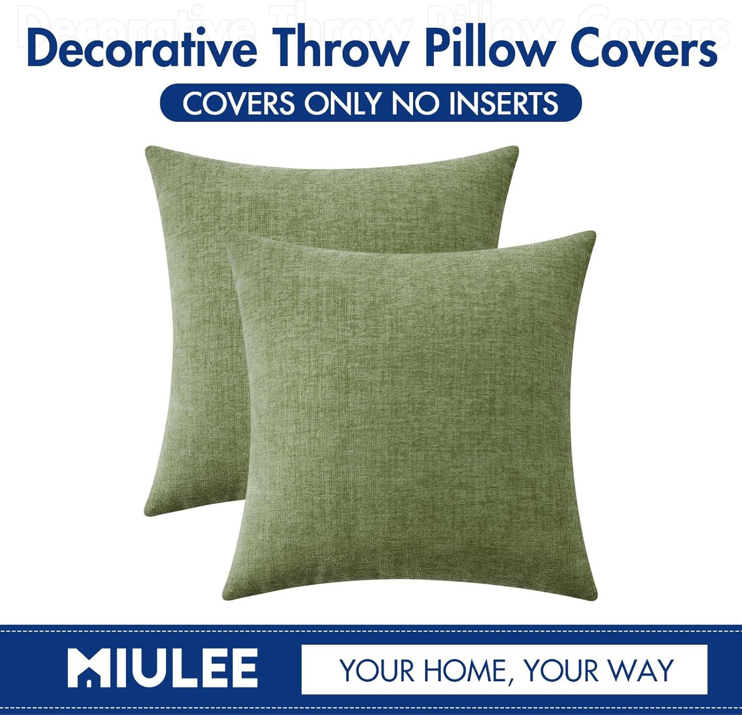 imageMIULEE Pack of 2 Couch Throw Pillow Covers 18x18 Inch Soft Gold Chenille Pillow Covers for Sofa Living Room Spring Home Decor Couch Solid Dyed CasesSage Green