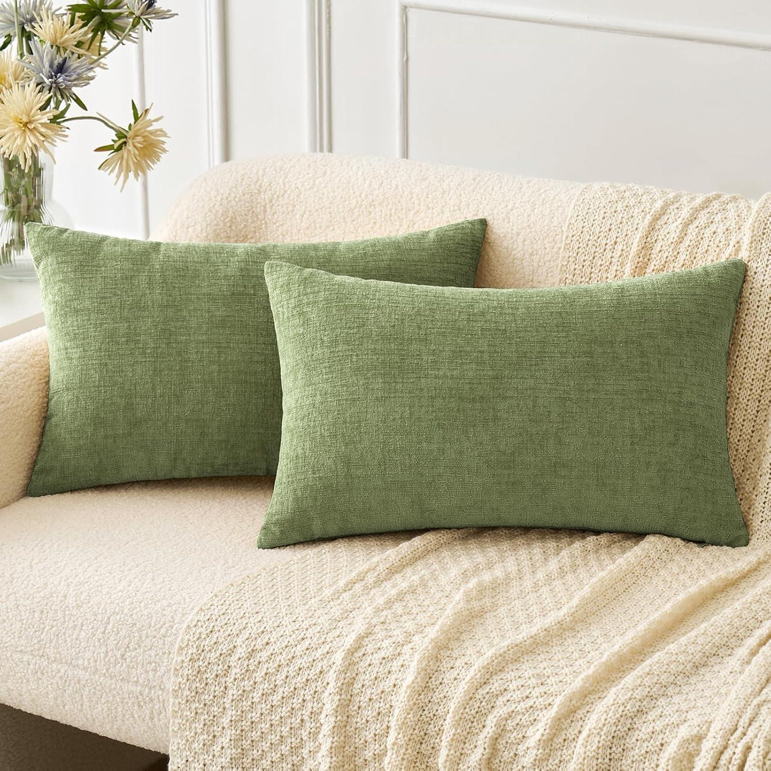 imageMIULEE Pack of 2 Couch Throw Pillow Covers 18x18 Inch Soft Gold Chenille Pillow Covers for Sofa Living Room Spring Home Decor Couch Solid Dyed CasesSage Green
