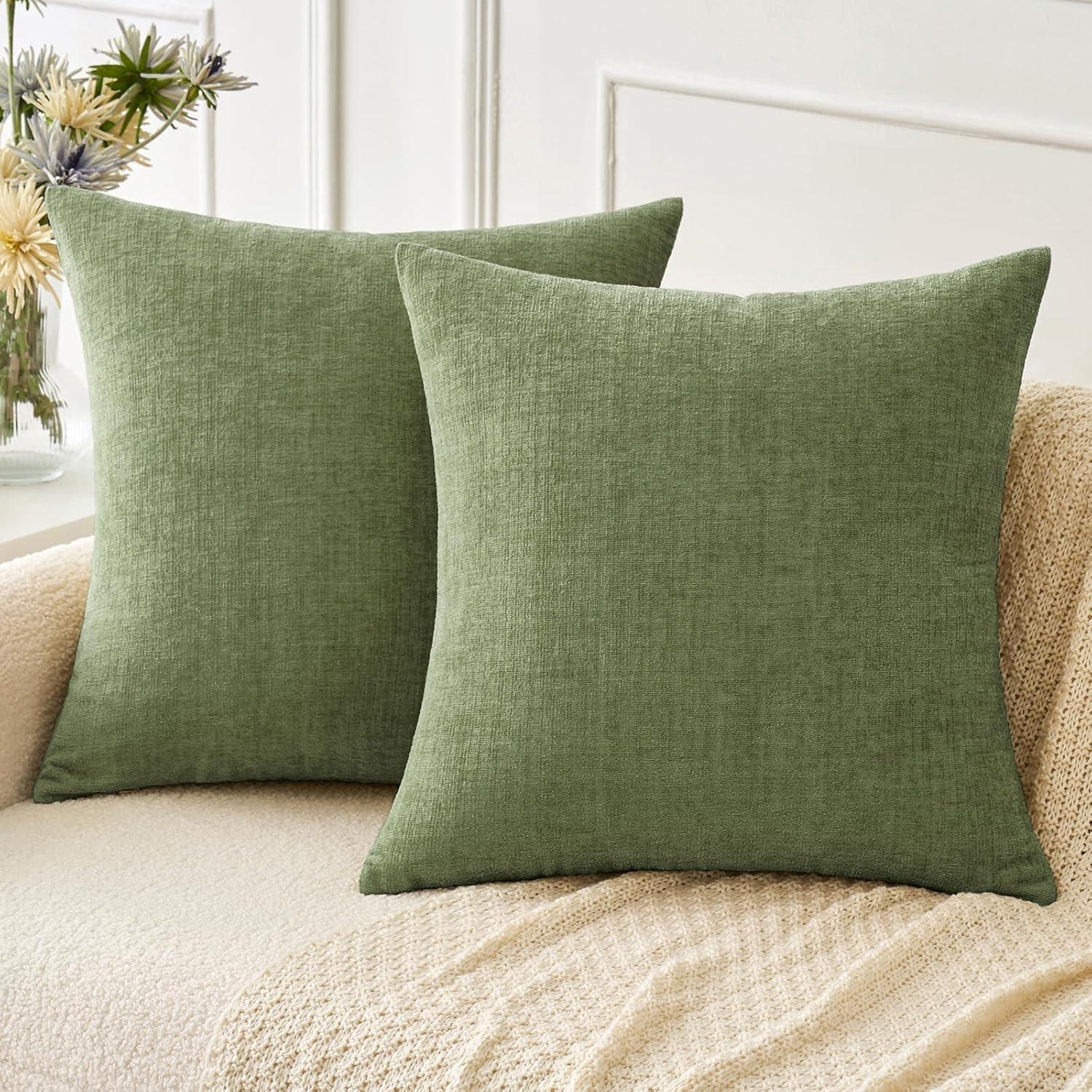 imageMIULEE Pack of 2 Couch Throw Pillow Covers 18x18 Inch Soft Gold Chenille Pillow Covers for Sofa Living Room Spring Home Decor Couch Solid Dyed CasesSage Green