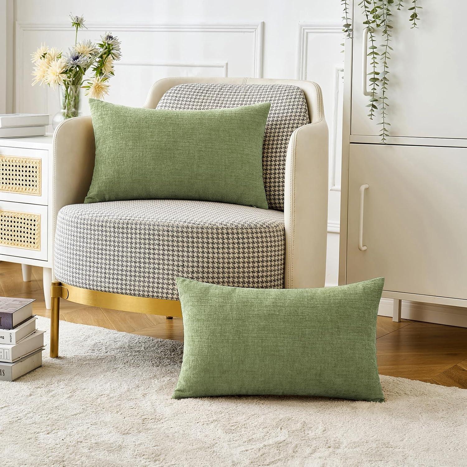 imageMIULEE Pack of 2 Couch Throw Pillow Covers 18x18 Inch Soft Gold Chenille Pillow Covers for Sofa Living Room Spring Home Decor Couch Solid Dyed CasesSage Green