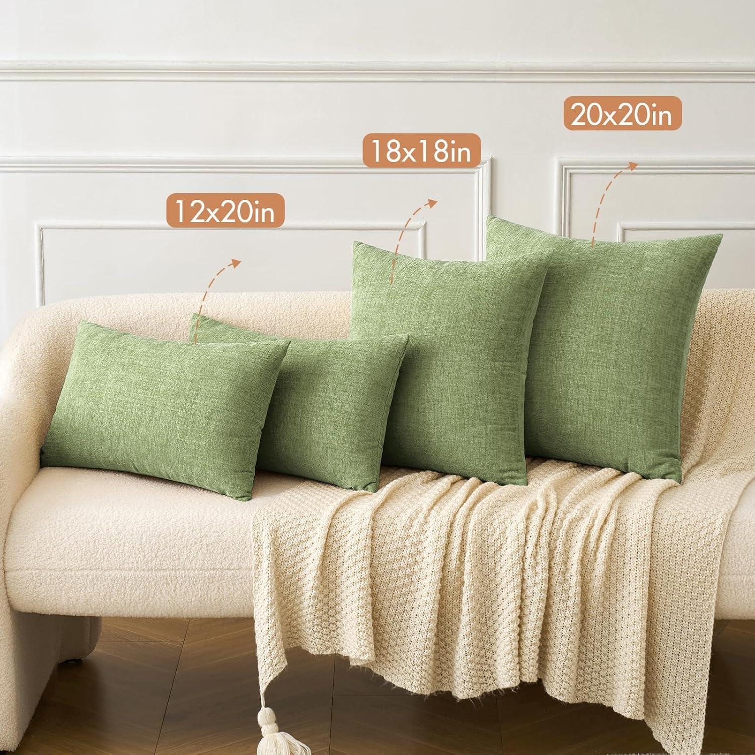 imageMIULEE Pack of 2 Couch Throw Pillow Covers 18x18 Inch Soft Gold Chenille Pillow Covers for Sofa Living Room Spring Home Decor Couch Solid Dyed CasesSage Green
