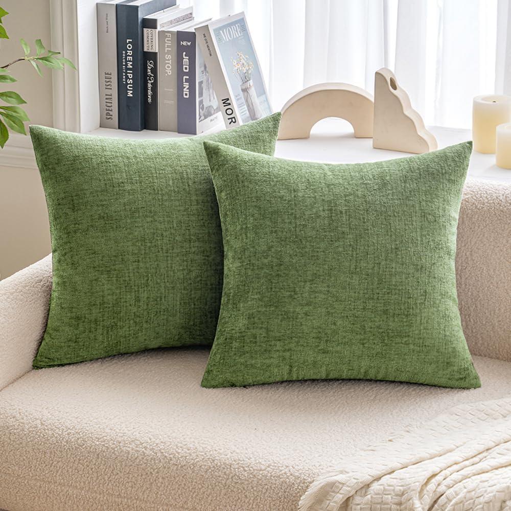 imageMIULEE Pack of 2 Couch Throw Pillow Covers 18x18 Inch Soft Gold Chenille Pillow Covers for Sofa Living Room Spring Home Decor Couch Solid Dyed CasesSage Green