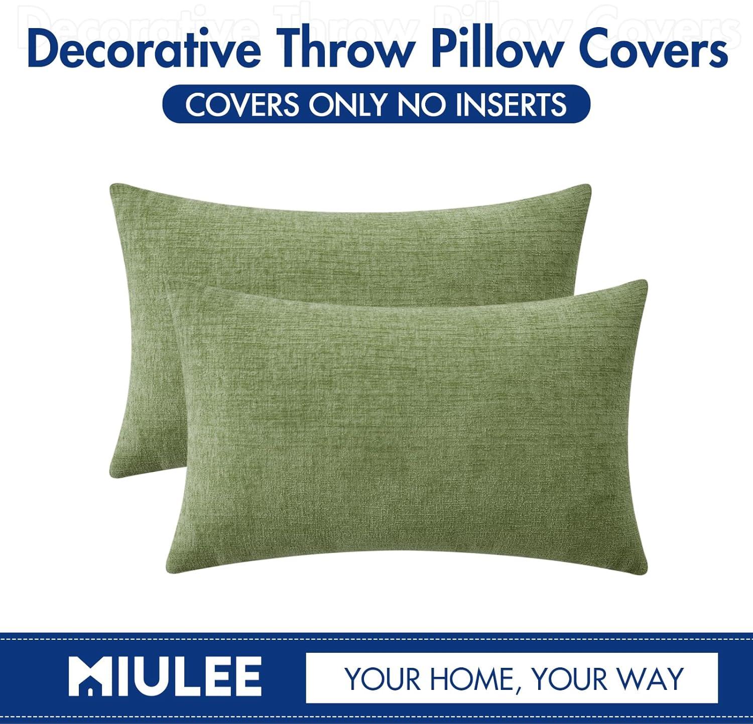 imageMIULEE Pack of 2 Couch Throw Pillow Covers 18x18 Inch Soft Gold Chenille Pillow Covers for Sofa Living Room Spring Home Decor Couch Solid Dyed CasesSage Green