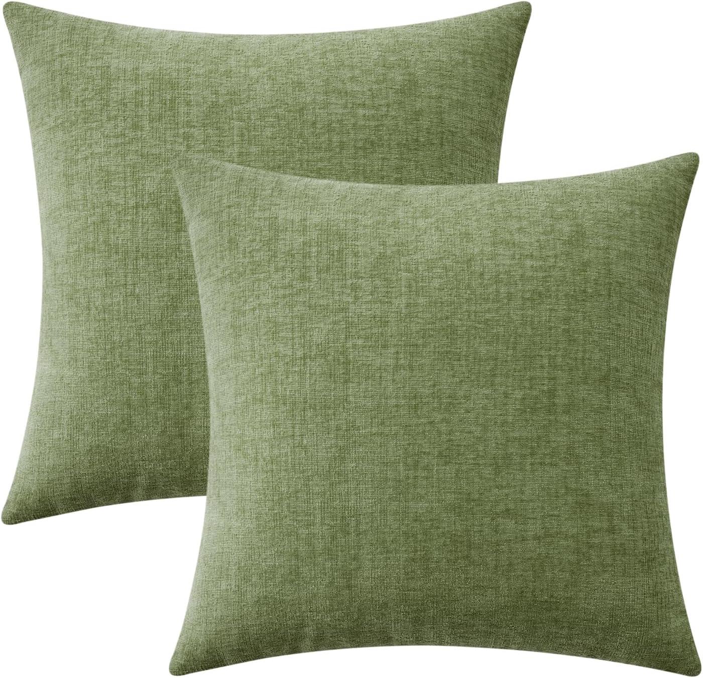 imageMIULEE Pack of 2 Couch Throw Pillow Covers 18x18 Inch Soft Gold Chenille Pillow Covers for Sofa Living Room Spring Home Decor Couch Solid Dyed CasesSage Green