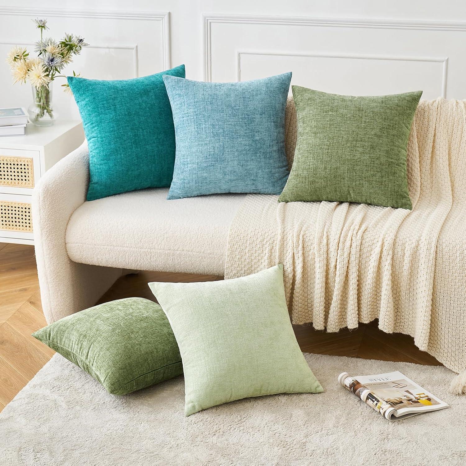 imageMIULEE Pack of 2 Couch Throw Pillow Covers 18x18 Inch Soft Gold Chenille Pillow Covers for Sofa Living Room Spring Home Decor Couch Solid Dyed CasesSage Green