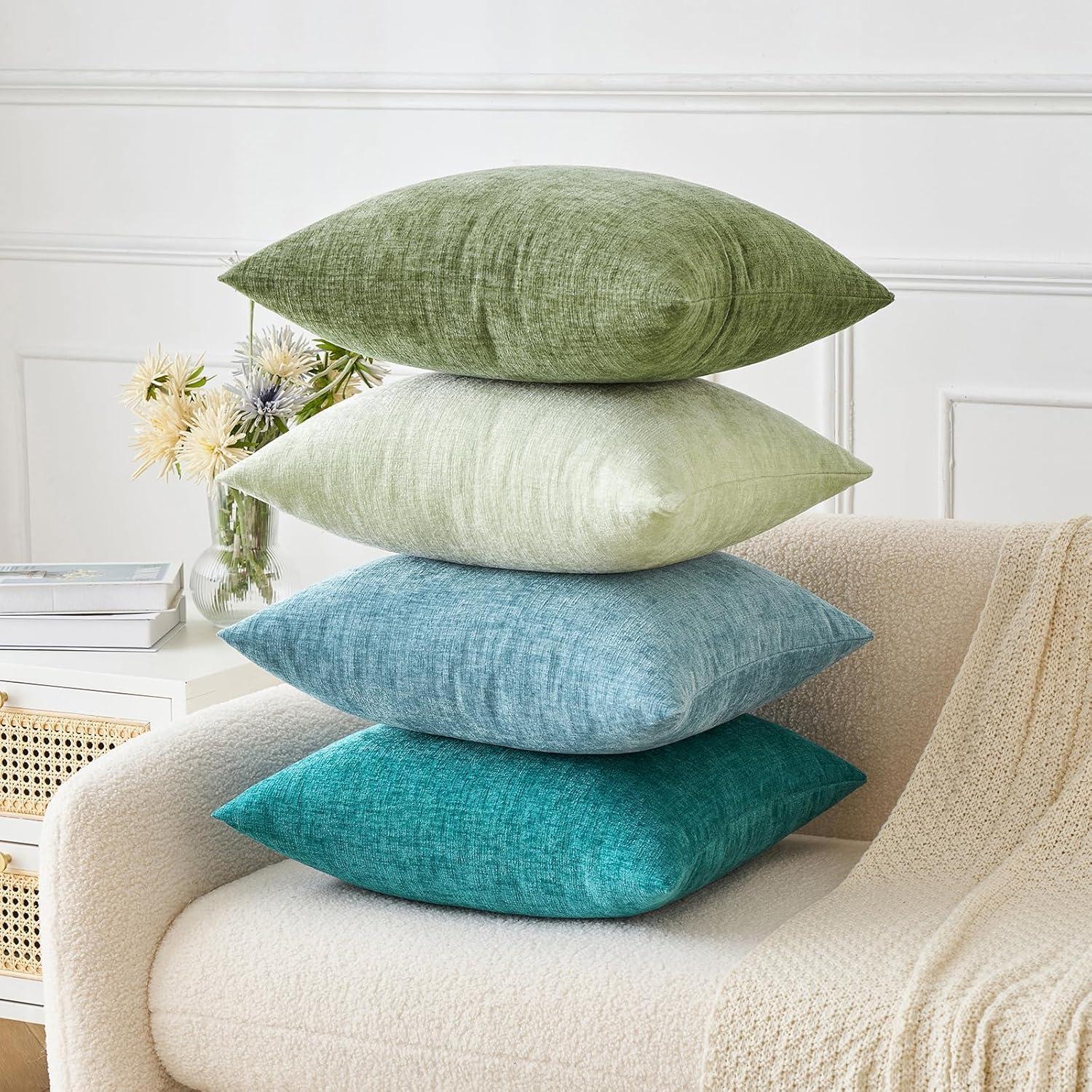 imageMIULEE Pack of 2 Couch Throw Pillow Covers 18x18 Inch Soft Gold Chenille Pillow Covers for Sofa Living Room Spring Home Decor Couch Solid Dyed CasesSage Green