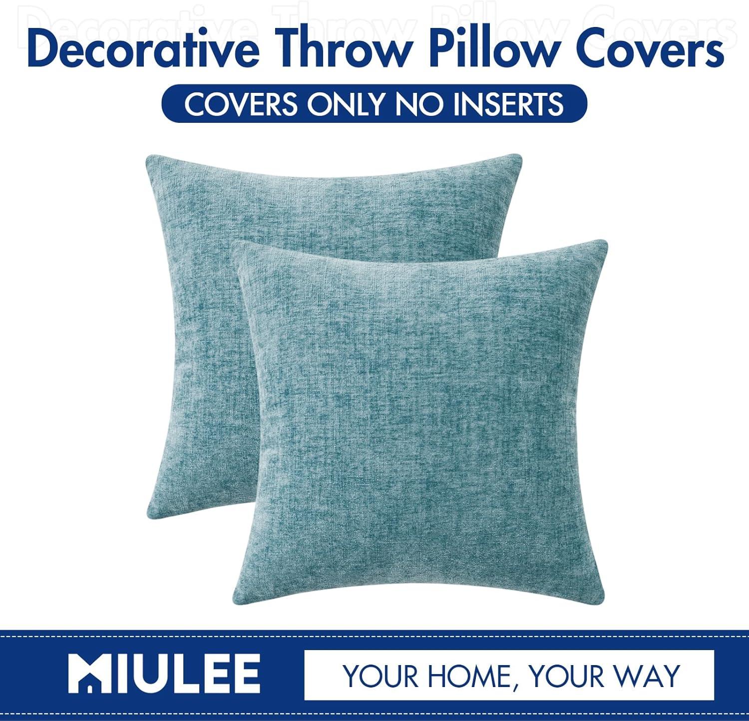 imageMIULEE Pack of 2 Couch Throw Pillow Covers 18x18 Inch Soft Gold Chenille Pillow Covers for Sofa Living Room Spring Home Decor Couch Solid Dyed CasesSmoke Blue