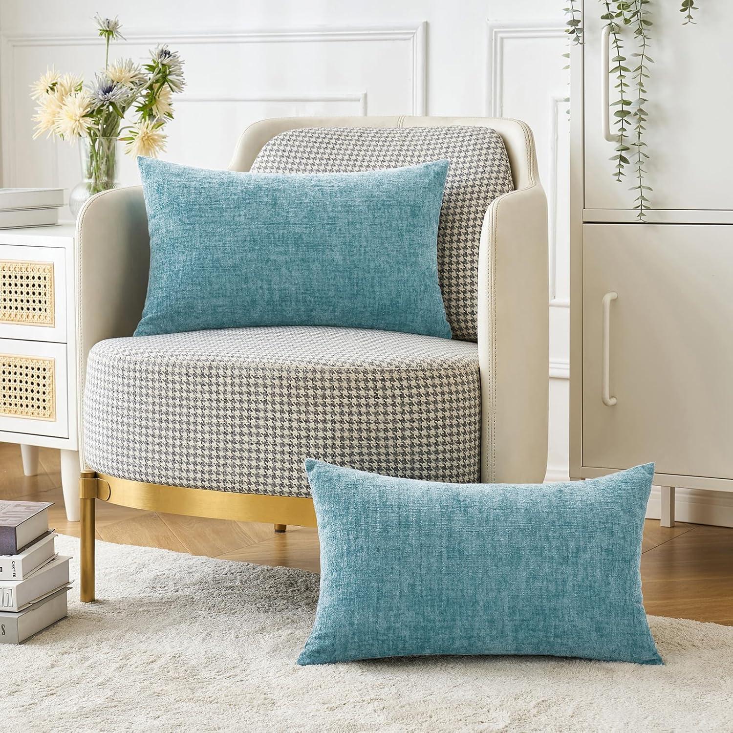 imageMIULEE Pack of 2 Couch Throw Pillow Covers 18x18 Inch Soft Gold Chenille Pillow Covers for Sofa Living Room Spring Home Decor Couch Solid Dyed CasesSmoke Blue