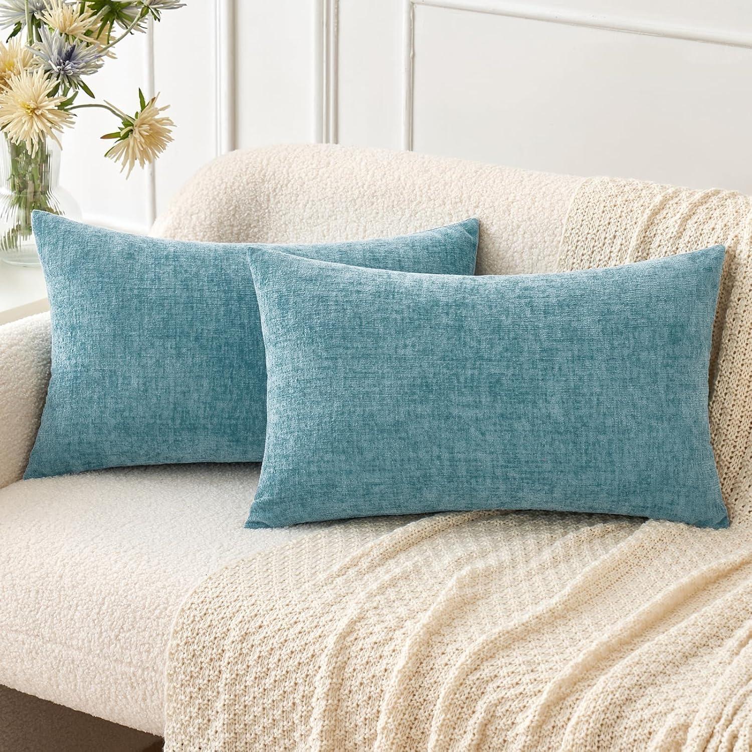 imageMIULEE Pack of 2 Couch Throw Pillow Covers 18x18 Inch Soft Gold Chenille Pillow Covers for Sofa Living Room Spring Home Decor Couch Solid Dyed CasesSmoke Blue