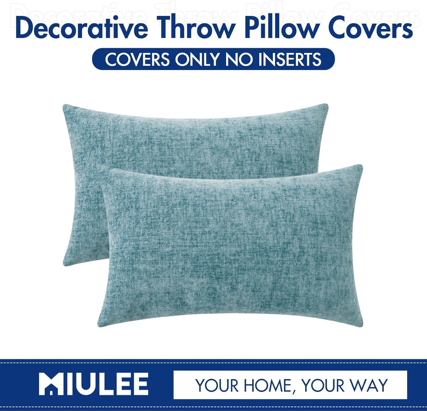 imageMIULEE Pack of 2 Couch Throw Pillow Covers 18x18 Inch Soft Gold Chenille Pillow Covers for Sofa Living Room Spring Home Decor Couch Solid Dyed CasesSmoke Blue